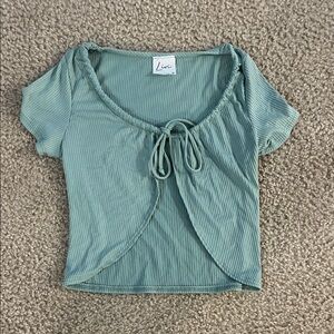 Olivia Rae Mint Ribbed Tie-Front Crop Top